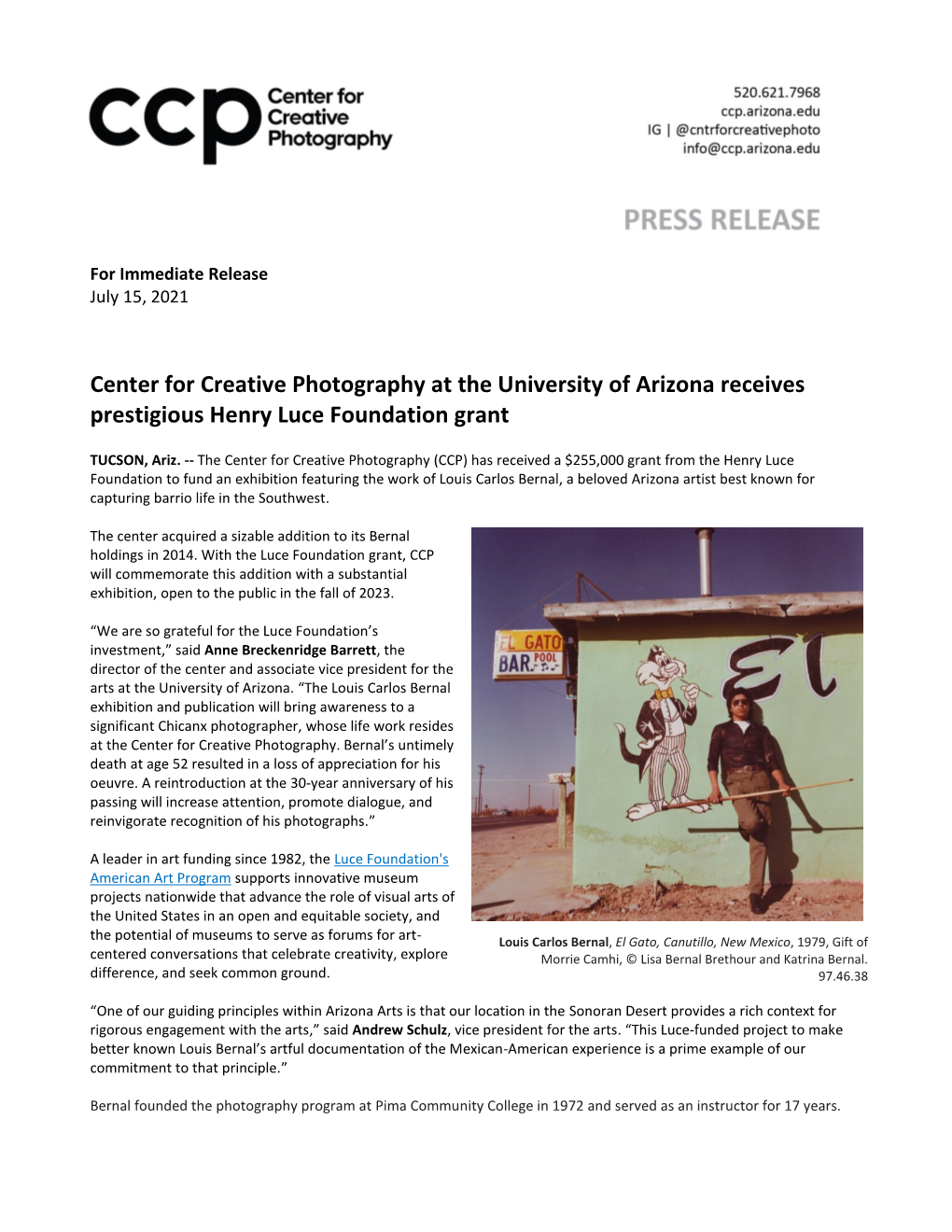 Center for Creative Photography at the University of Arizona Receives Prestigious Henry Luce Foundation Grant