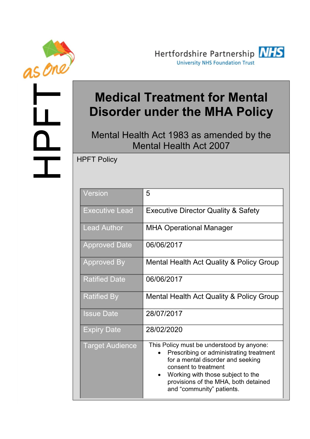 Medical Treatment for Mental Disorder Under the MHA Policy