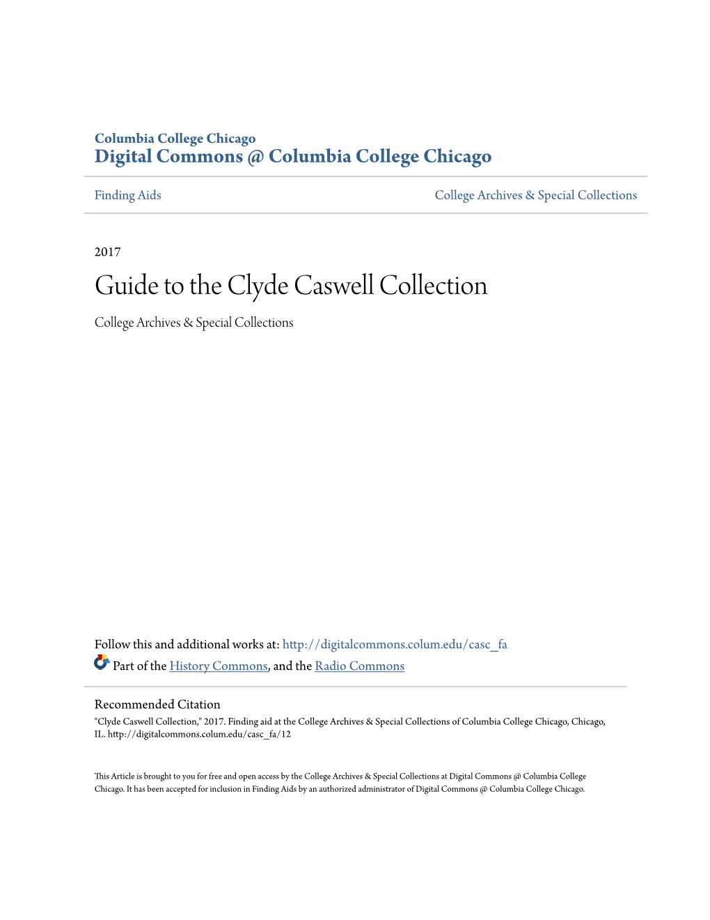 Guide to the Clyde Caswell Collection College Archives & Special Collections