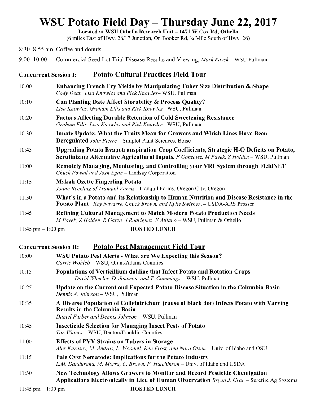 Potato Field Day Program