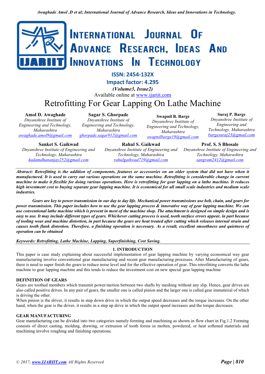Retrofitting for Gear Lapping on Lathe Machine