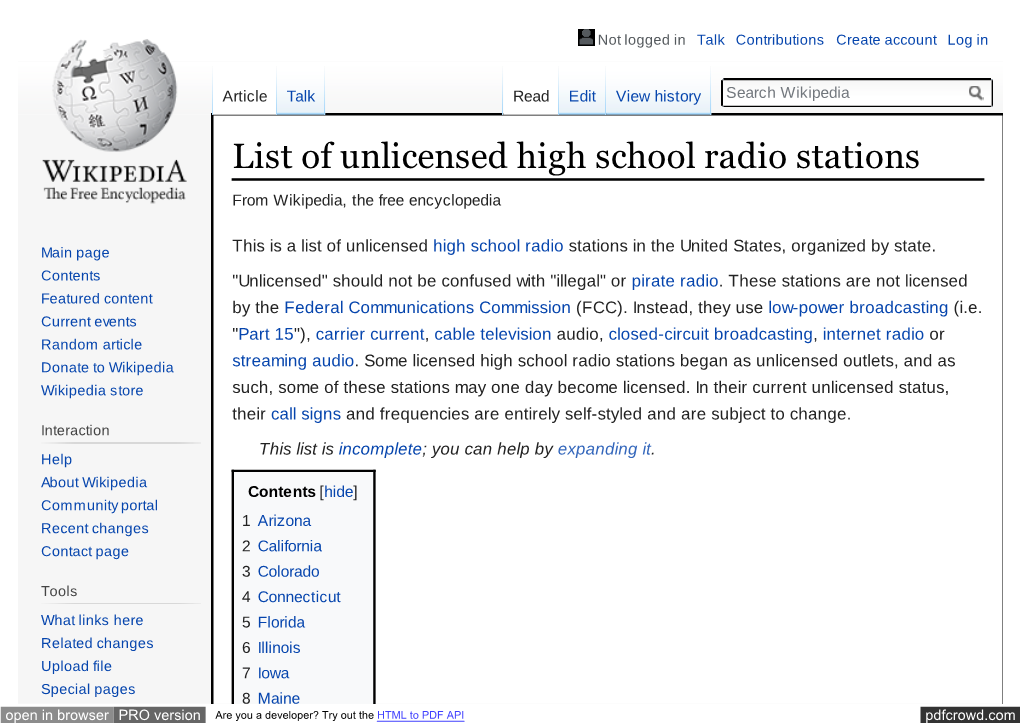 List of Unlicensed High School Radio Stations