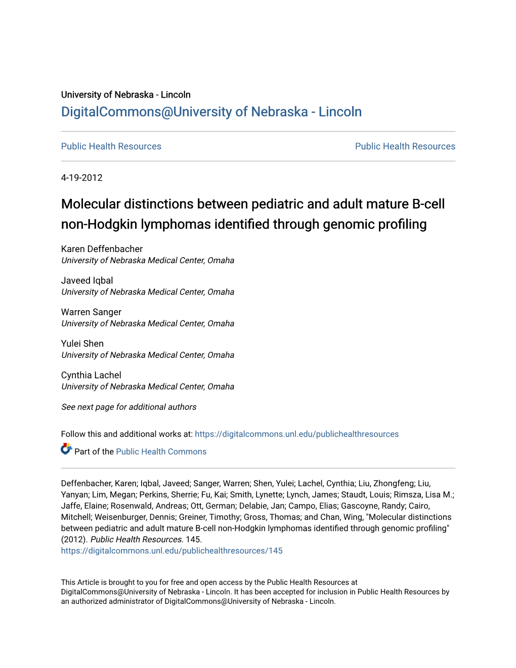 Molecular Distinctions Between Pediatric and Adult Mature B-Cell Non-Hodgkin Lymphomas Identified Through Genomic Profiling