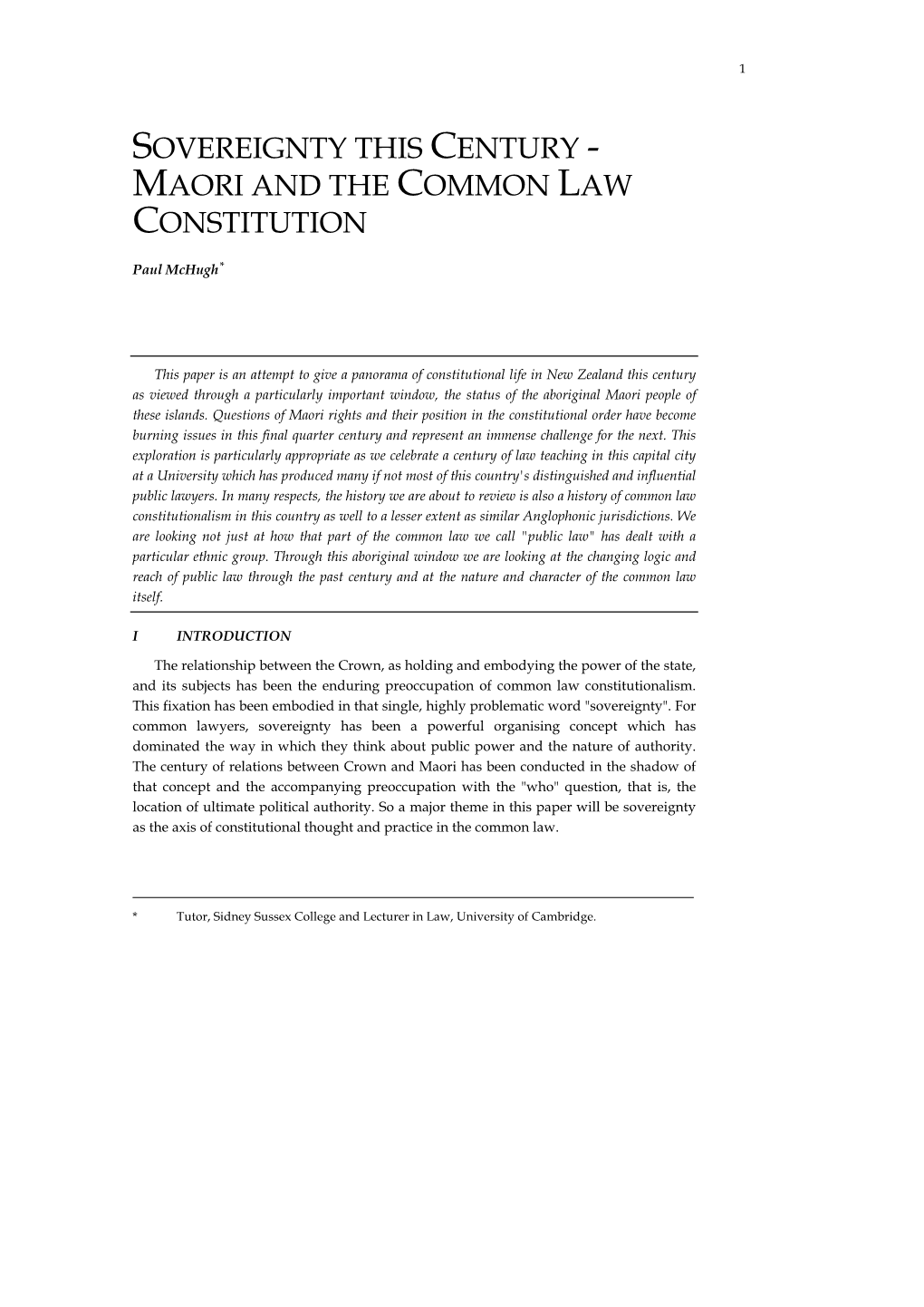 Sovereignty This Century - Maori and the Common Law Constitution