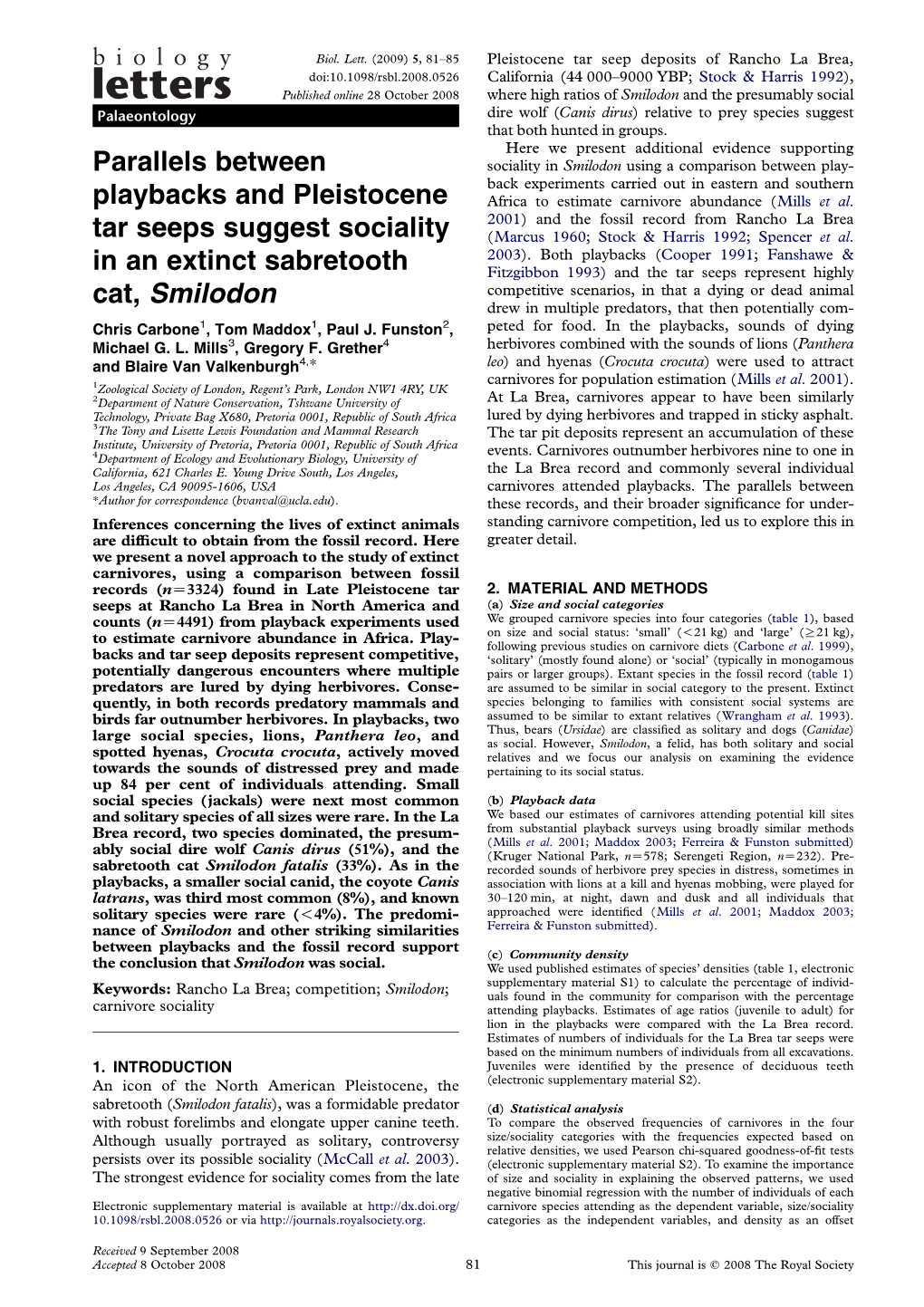 Parallels Between Playbacks and Pleistocene Tar Seeps Suggest