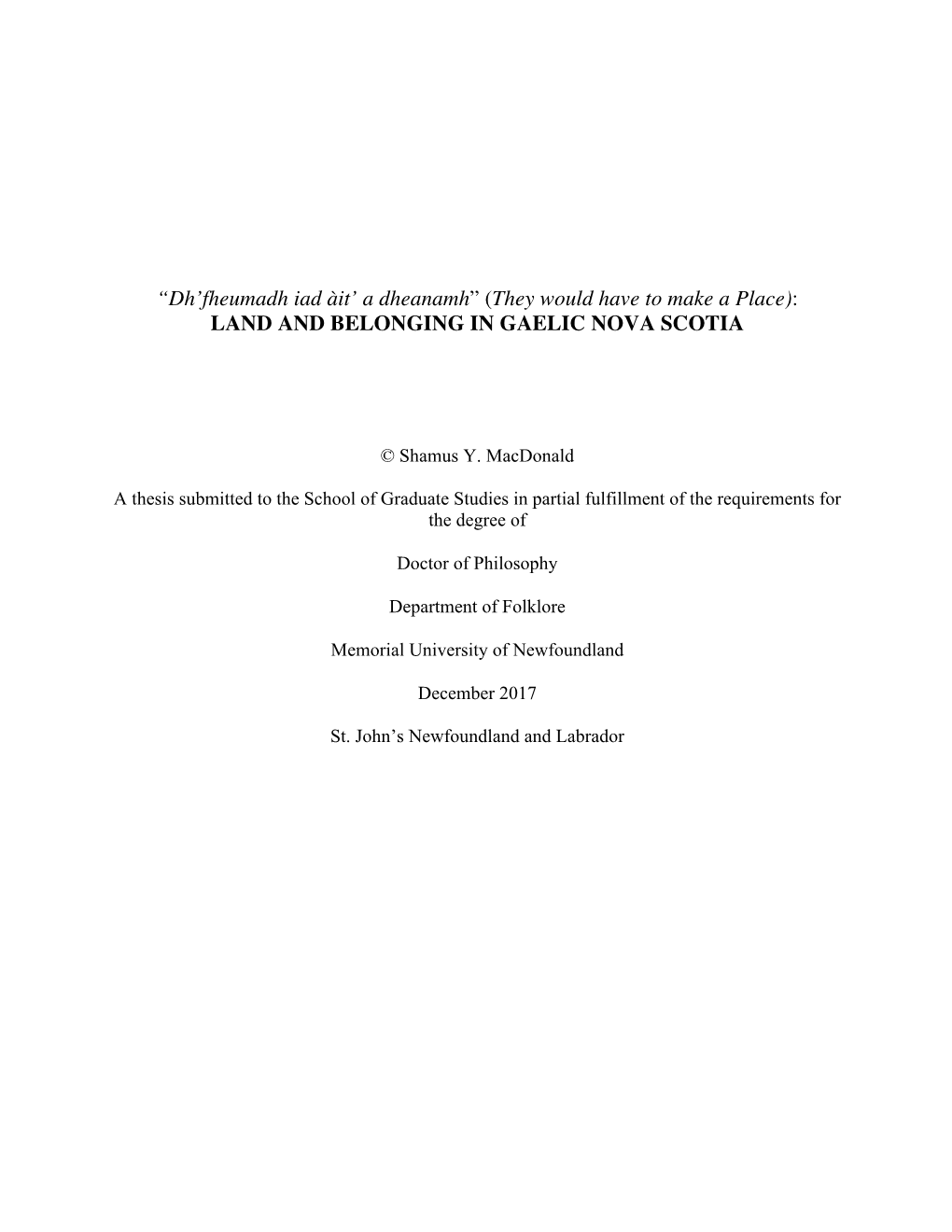 Land and Belonging in Gaelic Nova Scotia