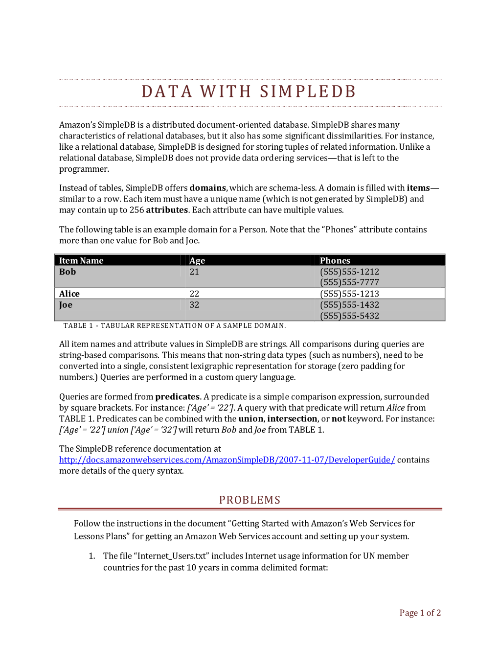 Data with Simpledb