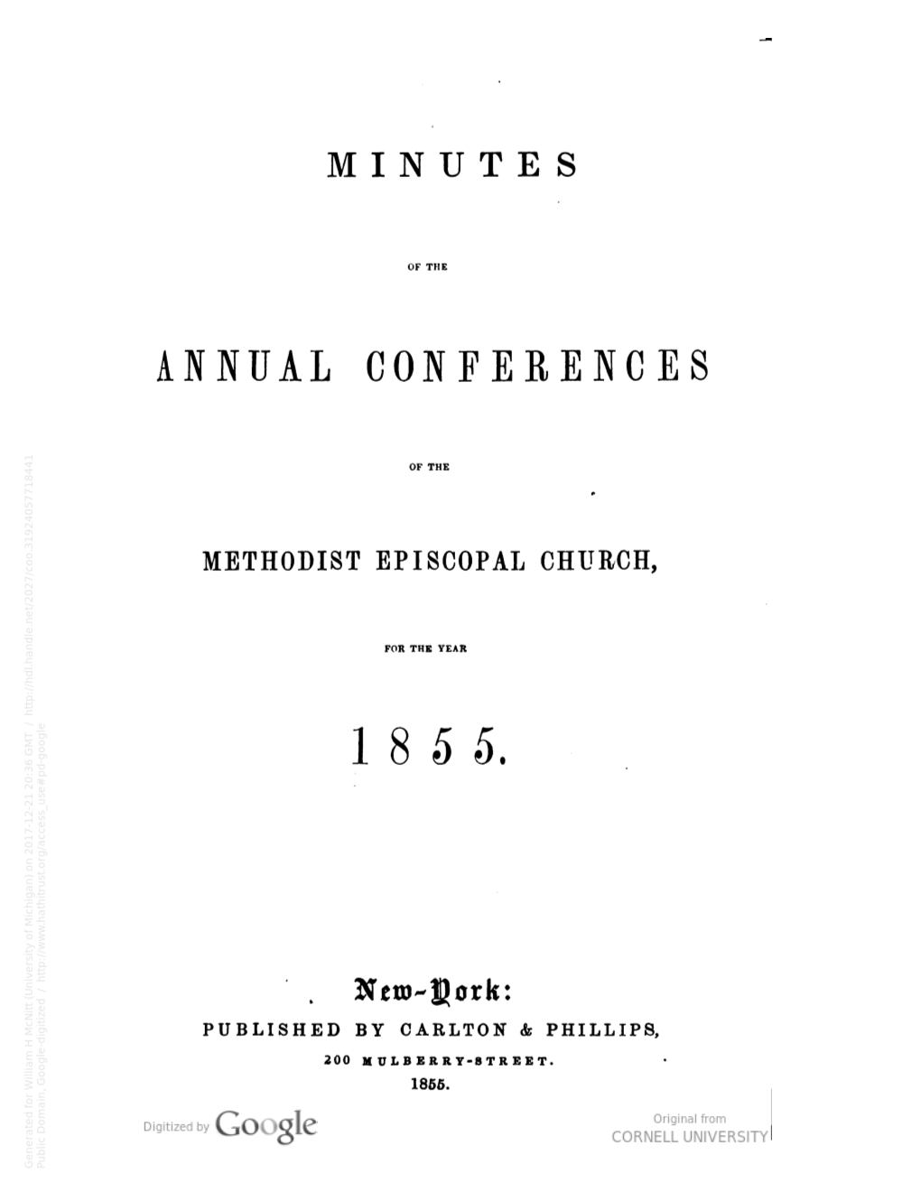 Minutes of the Annual Conferences of the Methodist Episcopal Church