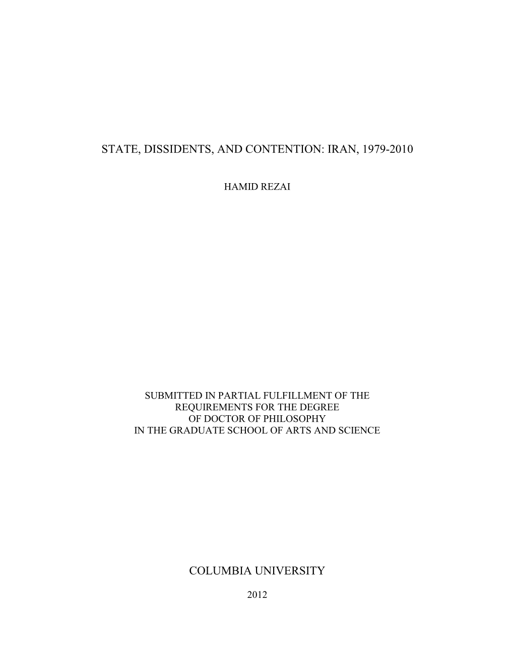 State, Dissidents, and Contention: Iran, 1979-2010