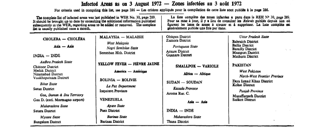 Infected Areas As on 3 August 1972 — Zones Infectées Au 3 Août 1972