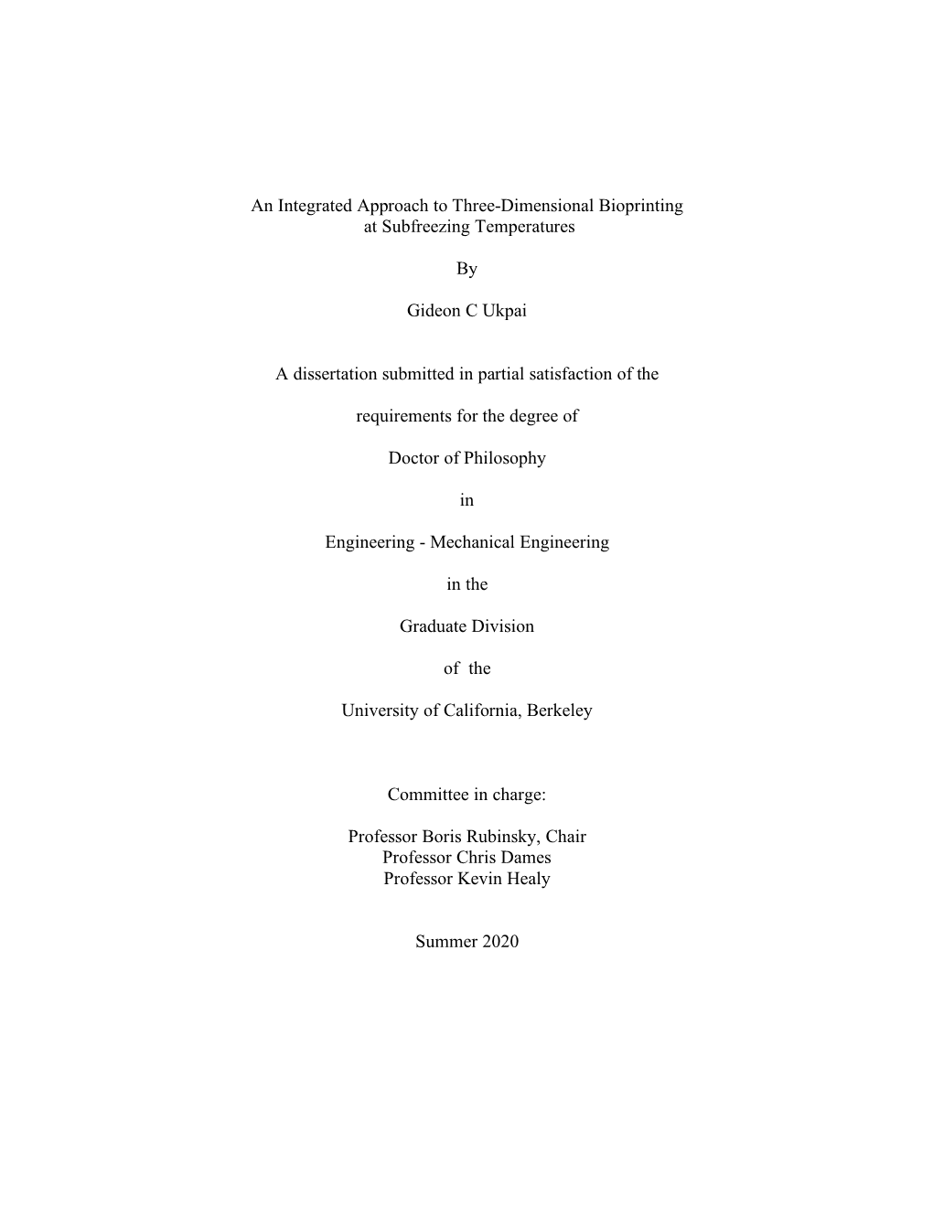 An Integrated Approach to Three-Dimensional Bioprinting at Subfreezing Temperatures