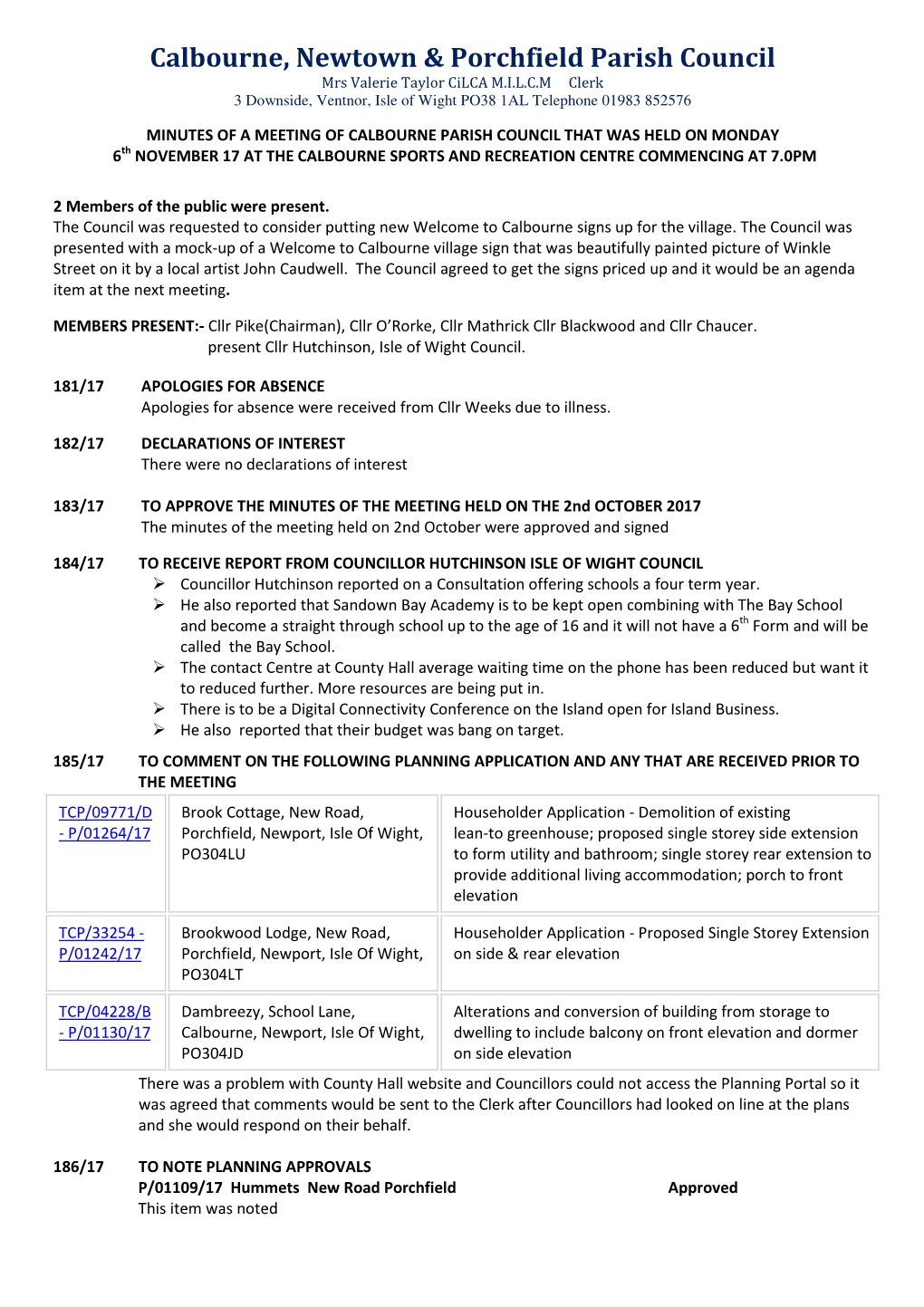 Calbourne, Newtown & Porchfield Parish Council