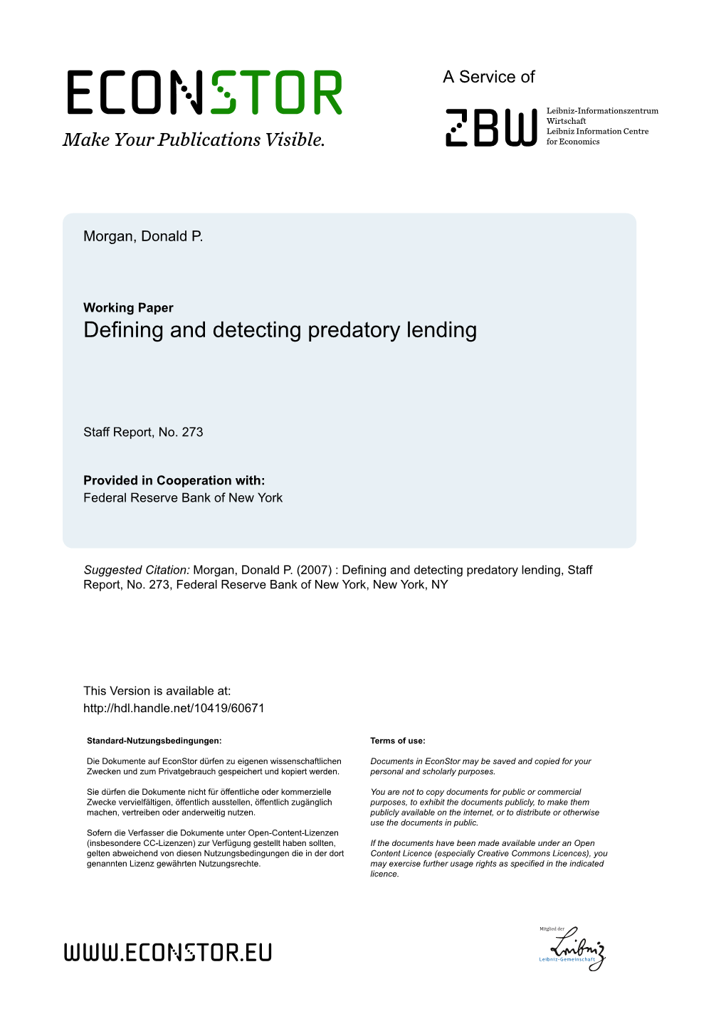 Defining and Detecting Predatory Lending