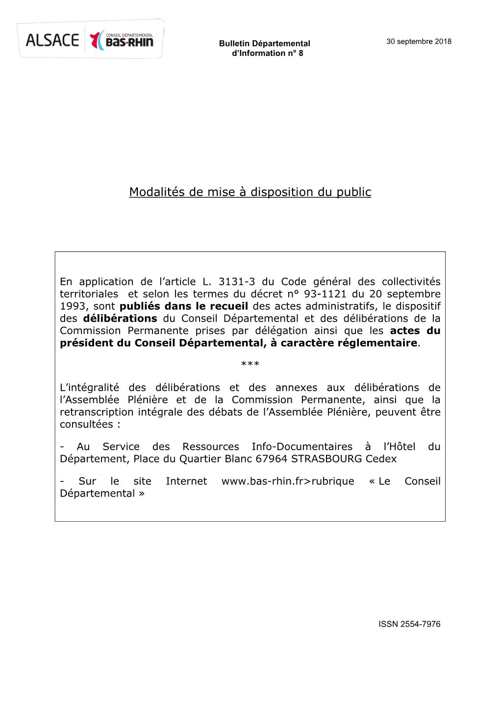 Bulletin Départemental D'information 09/2018