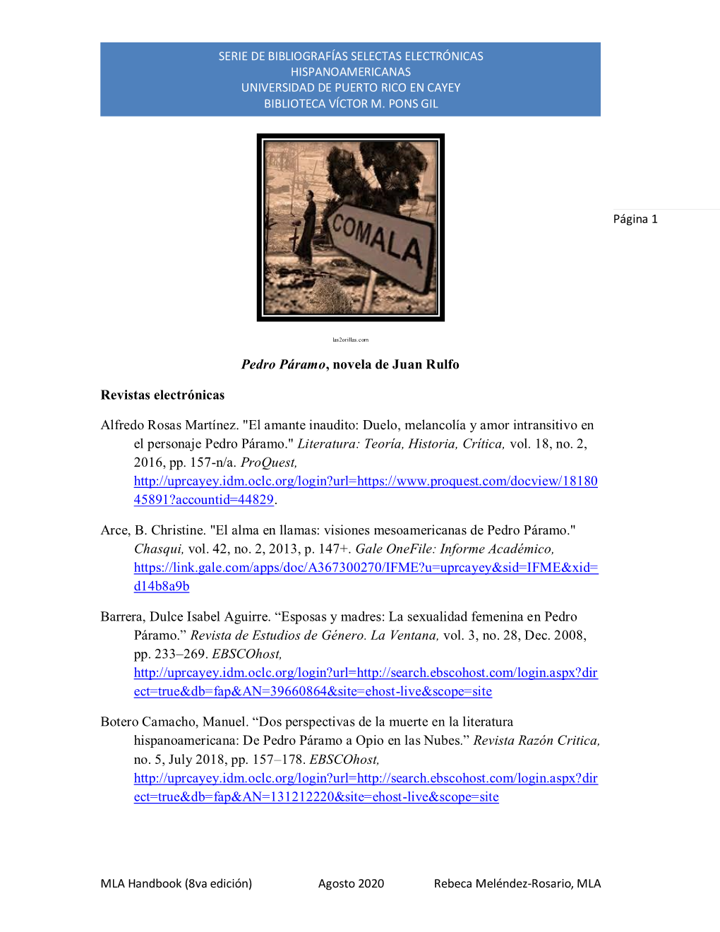 Pedro Páramo, De Juan Rulfo.” Revista Chilena De Literatura, No