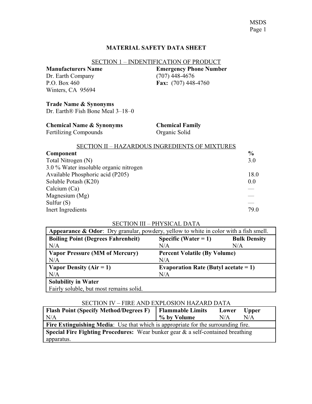 Fish Bone Meal MSDS Info-Sheet