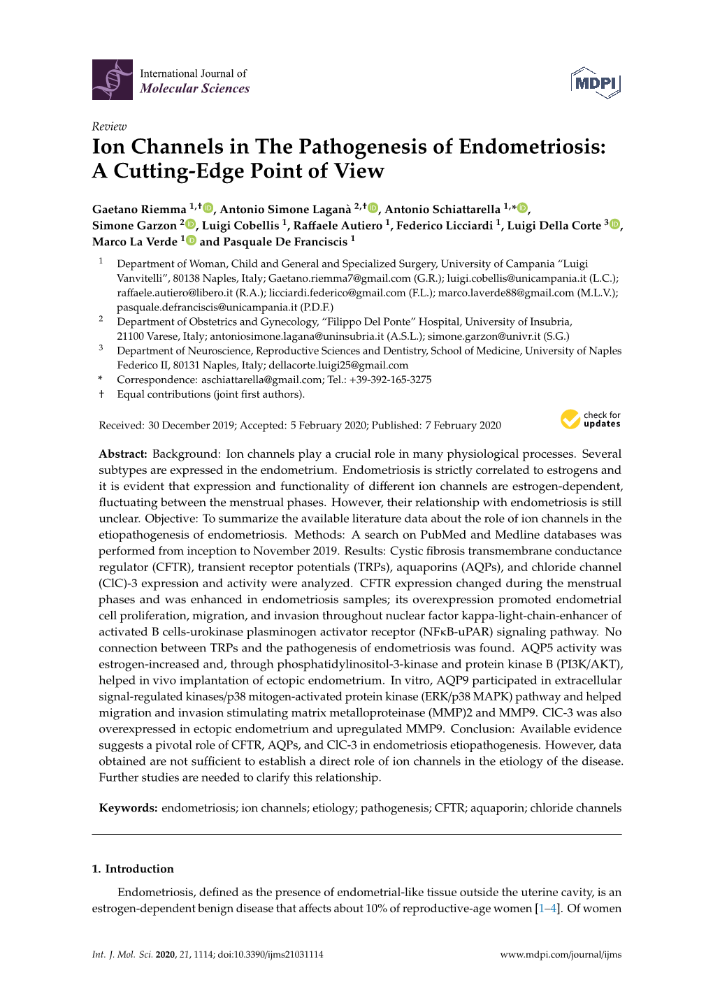 Ion Channels in the Pathogenesis of Endometriosis: a Cutting-Edge Point of View