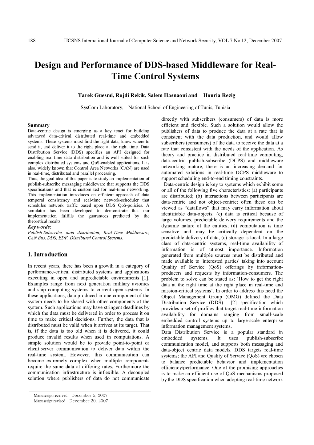 Design and Performance of DDS-Based Middleware for Real- Time Control Systems