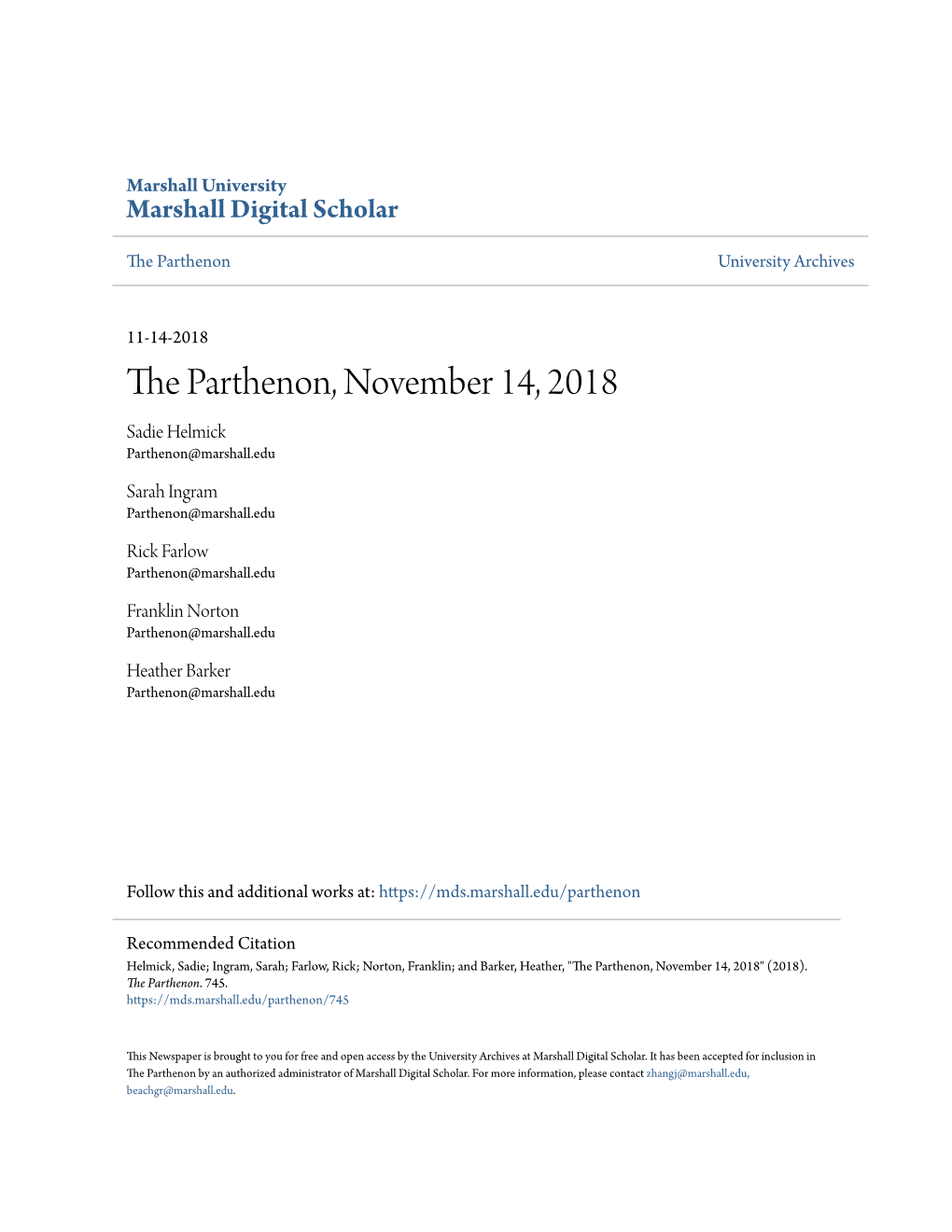 The Parthenon, November 14, 2018