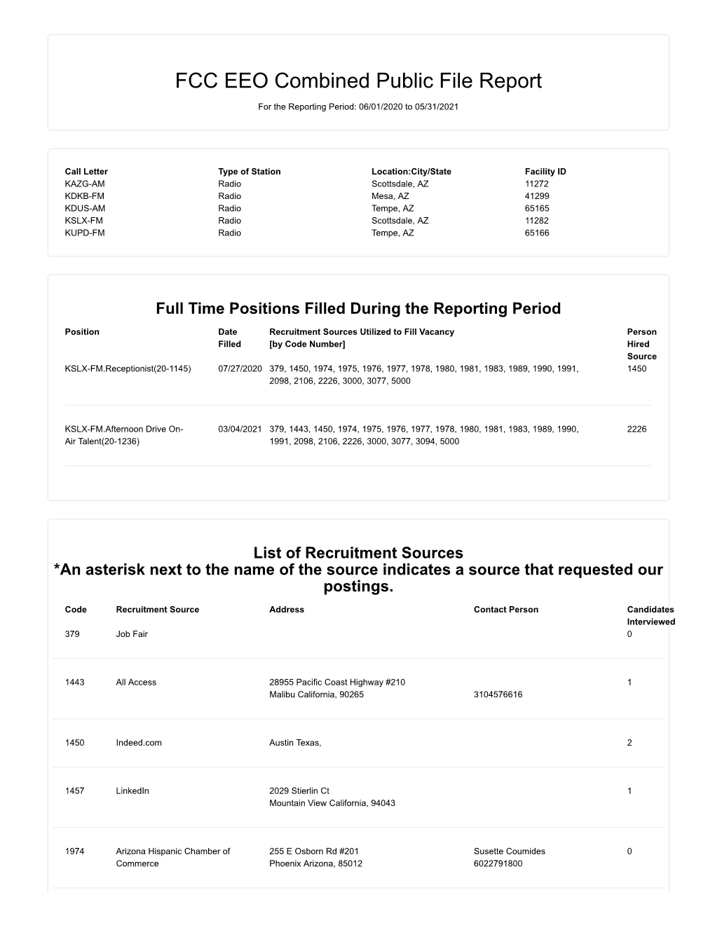 FCC EEO Combined Public File Report