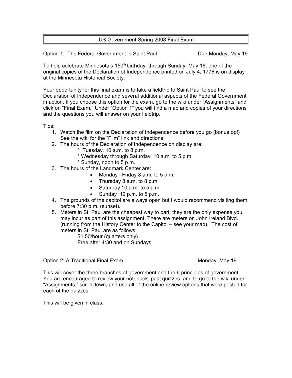 US Government Spring 2008 Final Exam