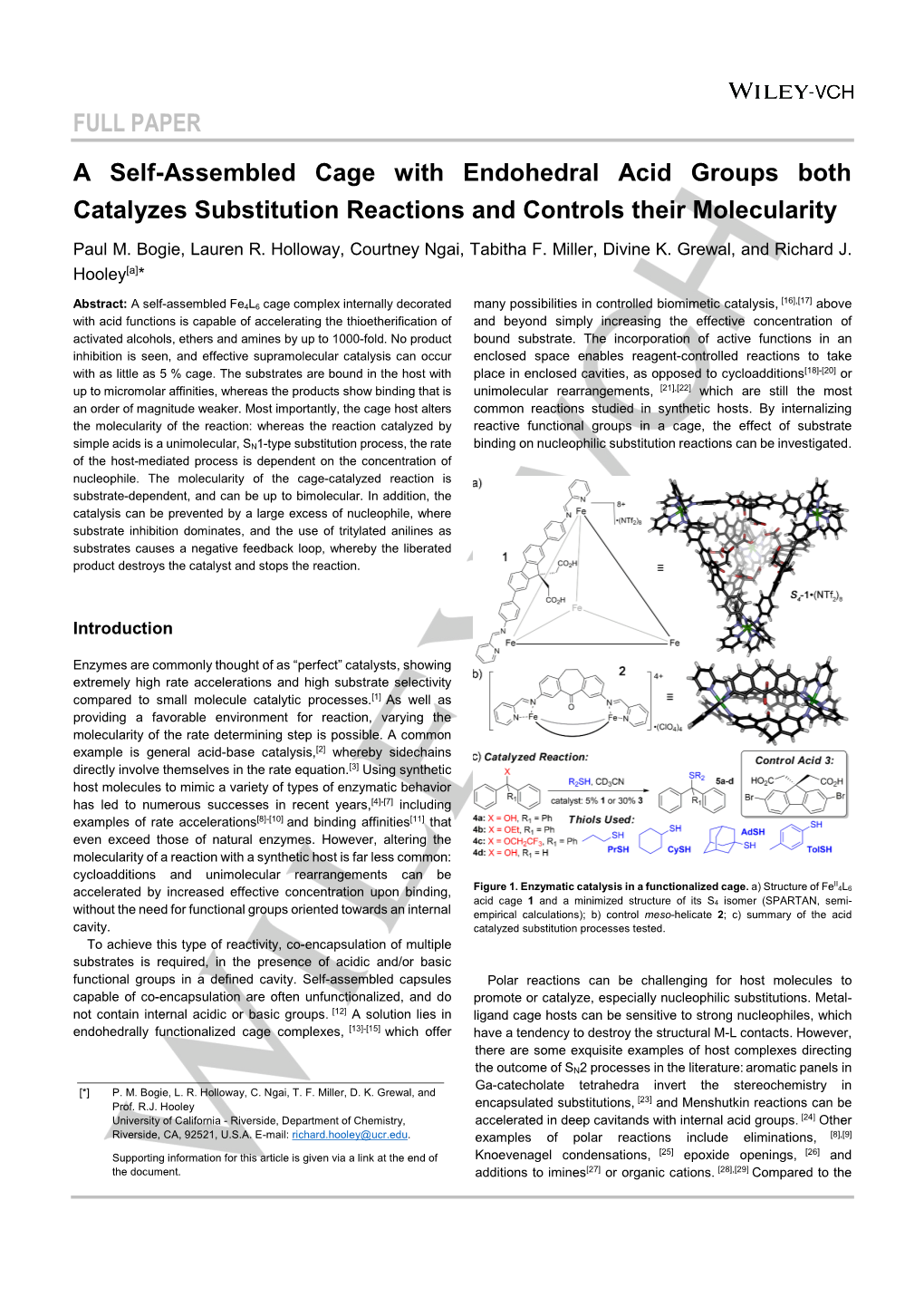 FULL PAPER a Self-Assembled Cage with Endohedral Acid Groups Both