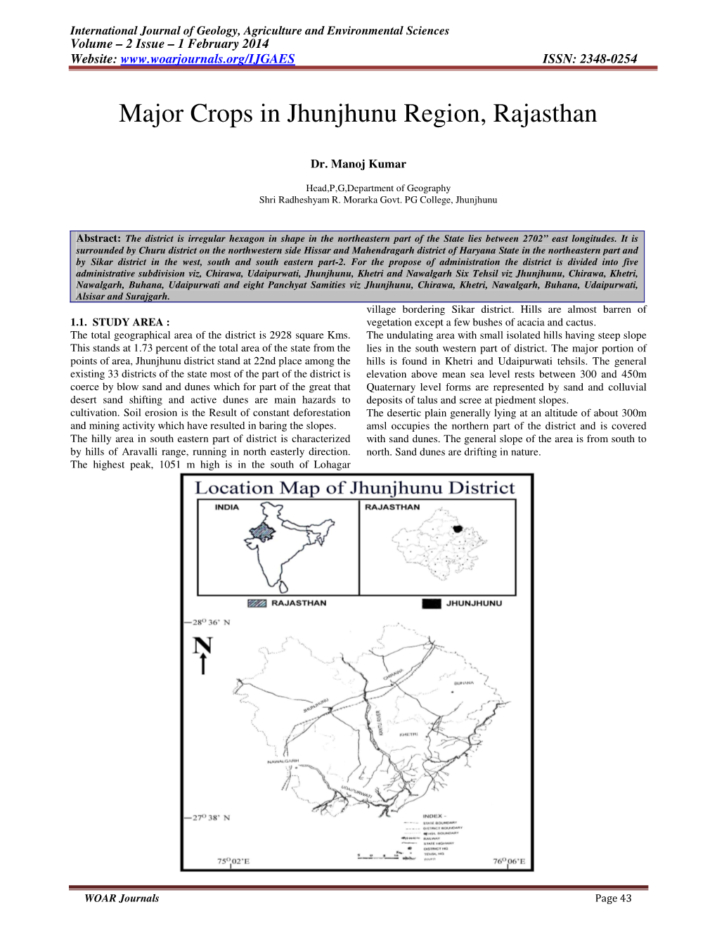 Major Crops in Jhunjhunu Region, Rajasthan