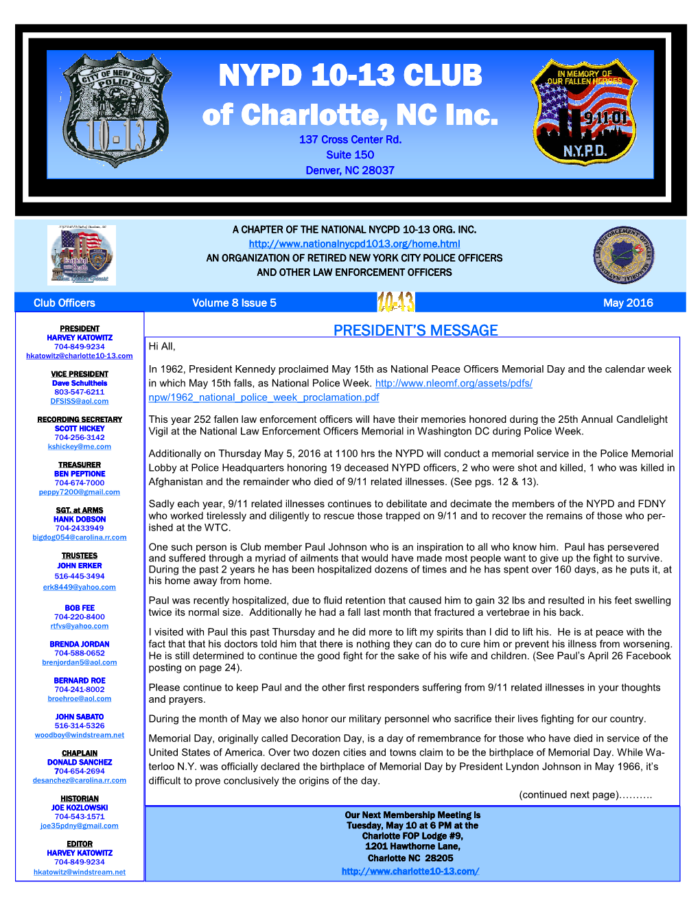 May 2016 10-13 Club of Charlotte Newsletter