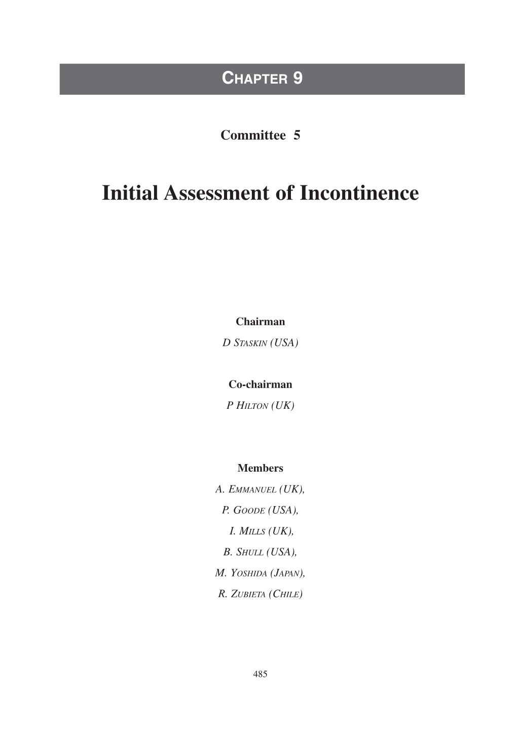Initial Assessment of Incontinence