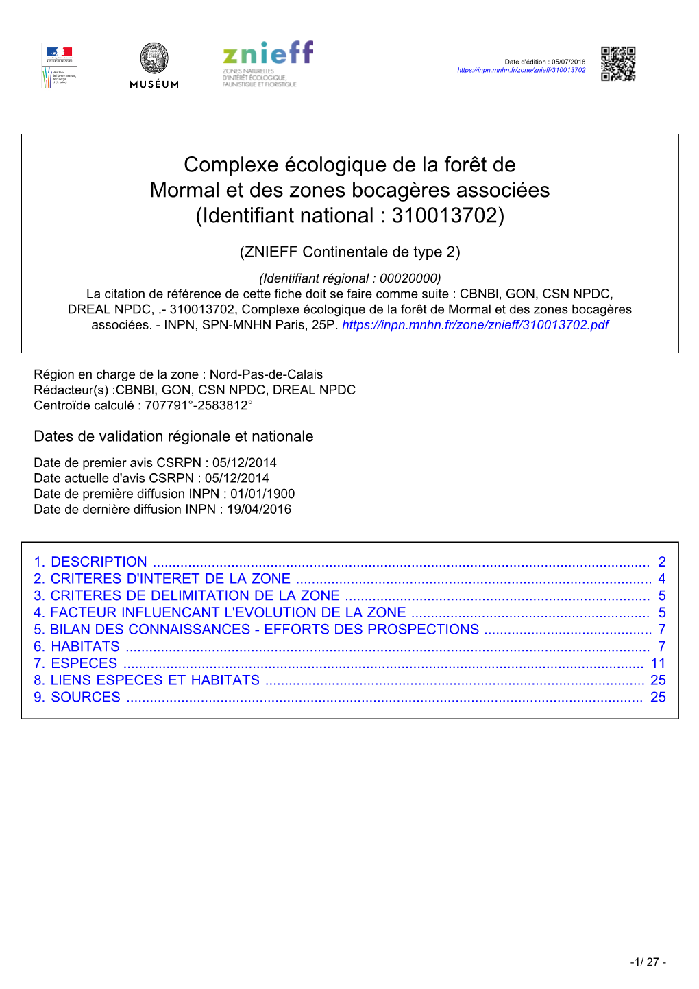 Complexe Écologique De La Forêt De Mormal Et Des Zones Bocagères Associées (Identifiant National : 310013702)