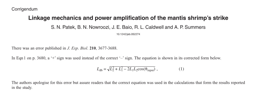 Linkage Mechanics and Power Amplification of the Mantis Shrimp's