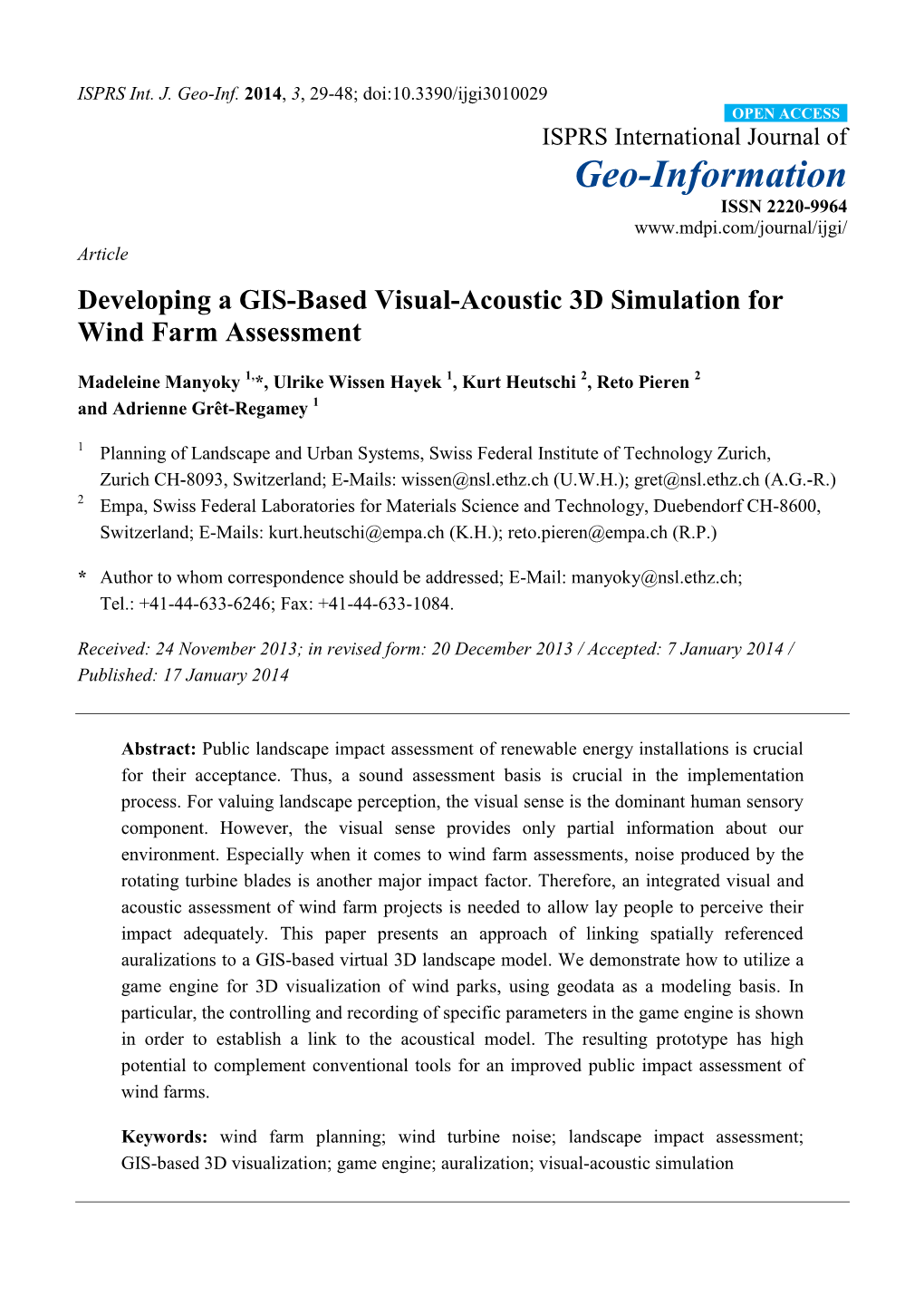 Developing a GIS-Based Visual-Acoustic 3D Simulation for Wind Farm Assessment