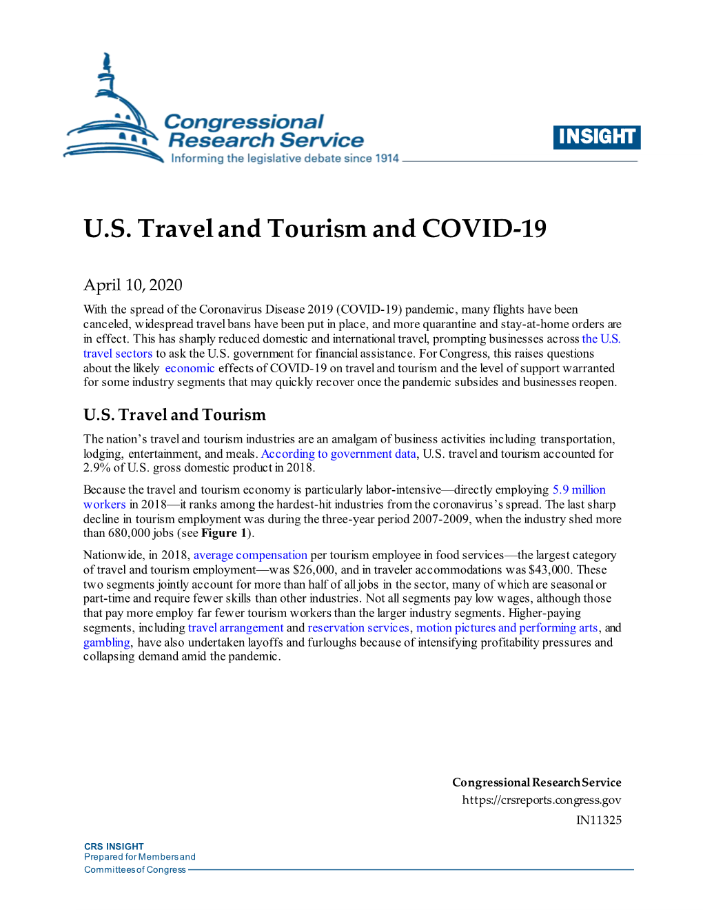 U.S. Travel and Tourism and COVID-19