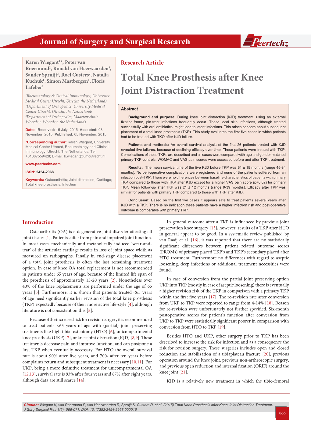 Total Knee Prosthesis After Knee Joint Distraction Treatment