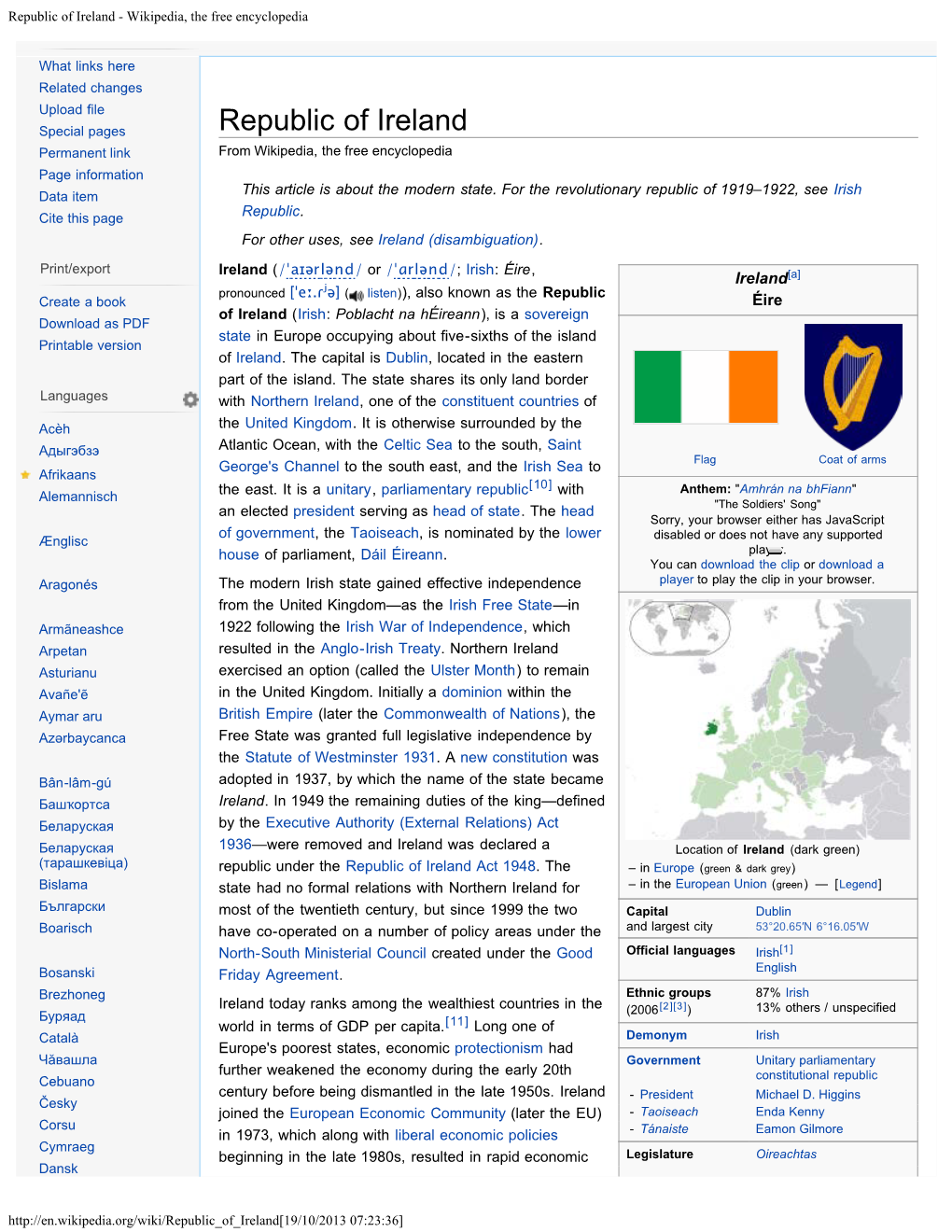 Republic of Ireland. Wikipedia. Last Modified