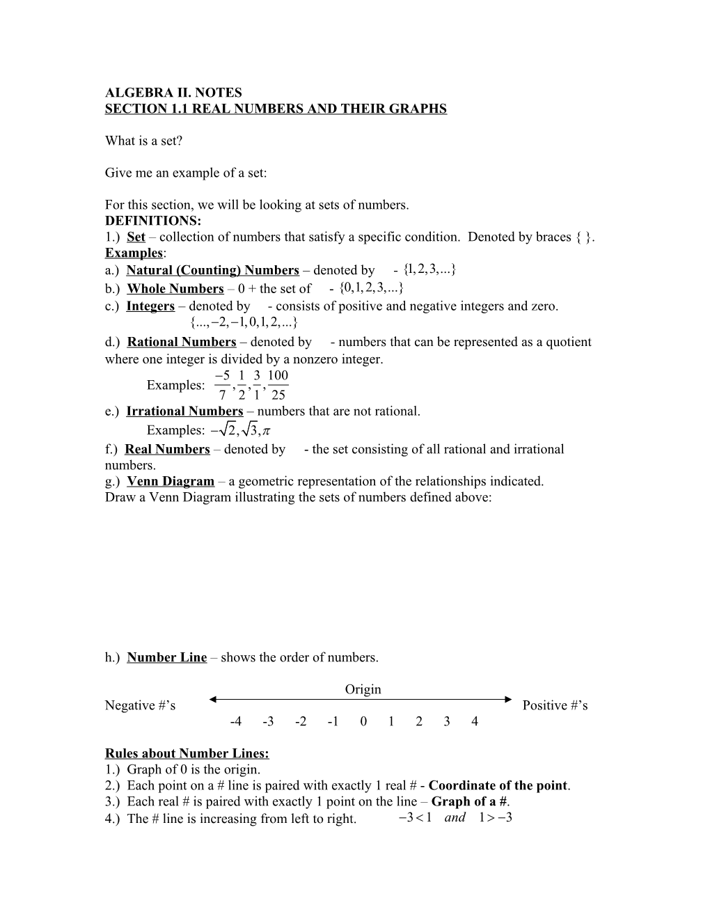 Section 1.1 Real Numbers and Their Graphs