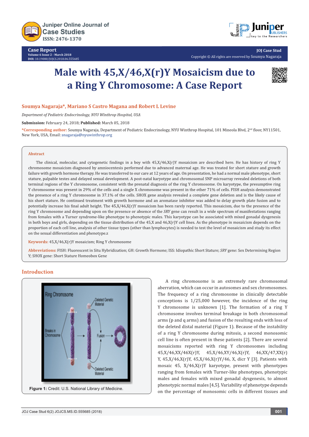 Male with 45,X/46,X(R)Y Mosaicism Due to a Ring Y Chromosome: a Case Report