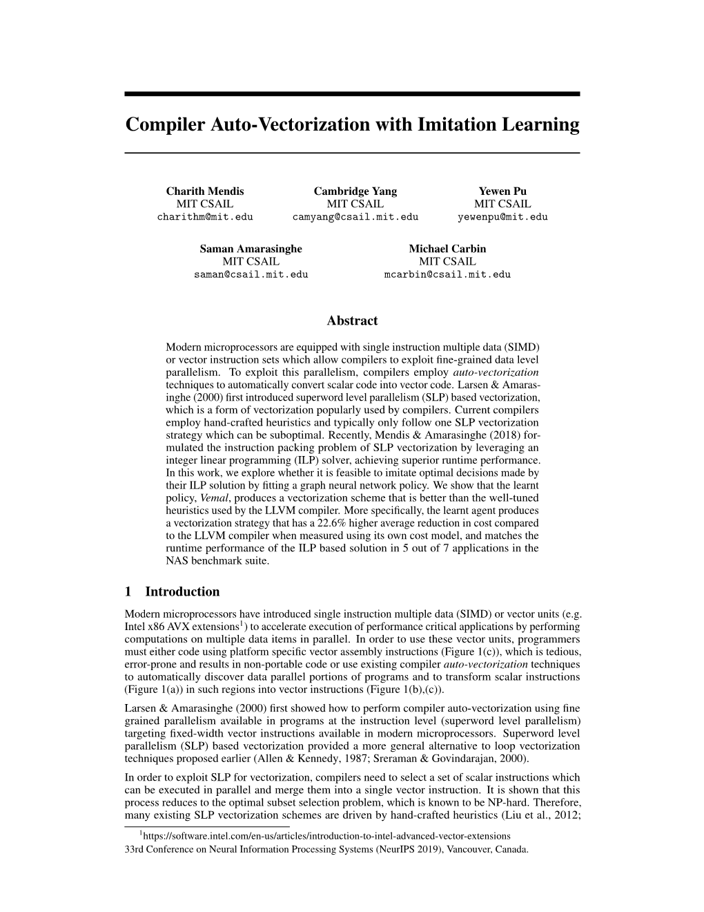 Compiler Auto-Vectorization with Imitation Learning