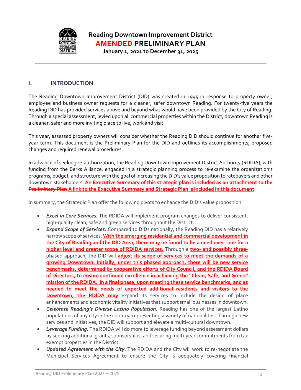 AMENDED PRELIMINARY PLAN January 1, 2021 to December 31, 2025