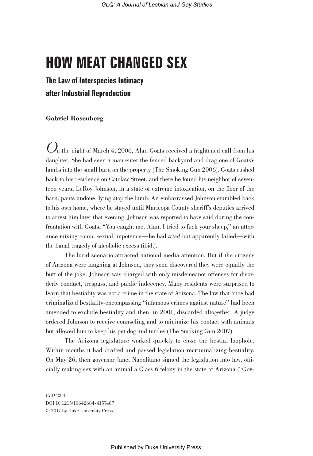 HOW MEAT CHANGED SEX the Law of Interspecies Intimacy After Industrial Reproduction