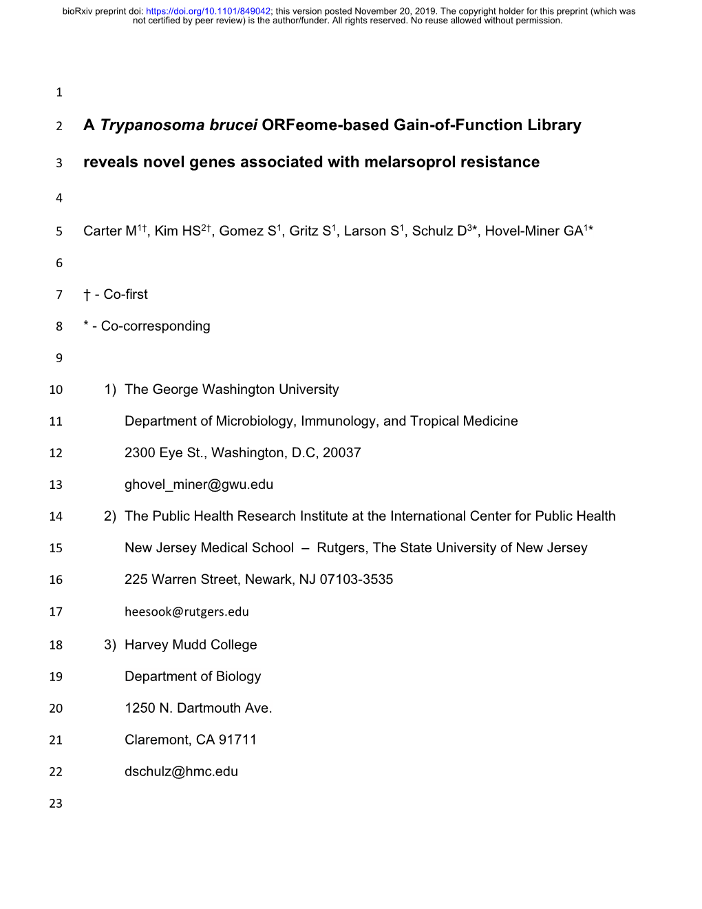 A Trypanosoma Brucei Orfeome-Based Gain-Of-Function Library