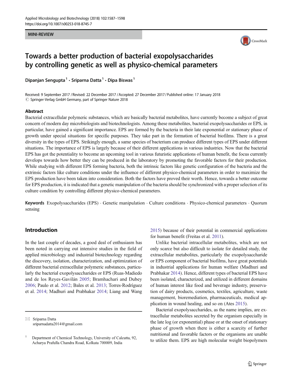 Towards a Better Production of Bacterial Exopolysaccharides 2018