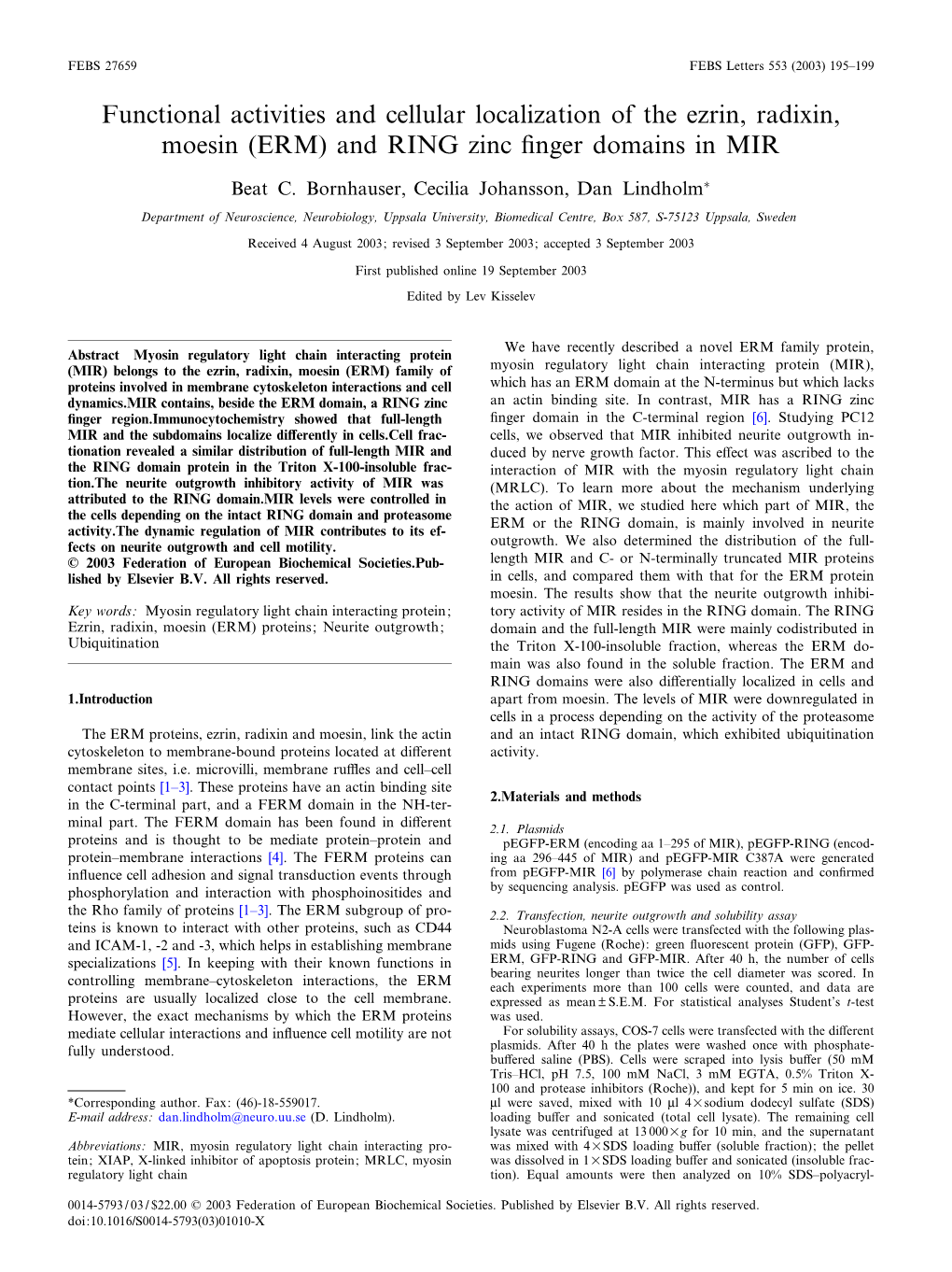 (ERM) and RING Zinc ¢Nger Domains in MIR