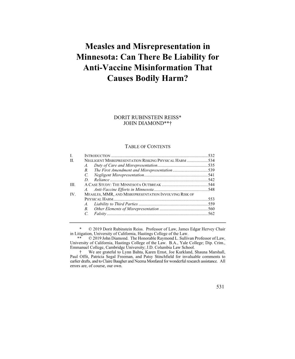 Measles and Misrepresentation in Minnesota: Can There Be Liability for Anti-Vaccine Misinformation That Causes Bodily Harm?