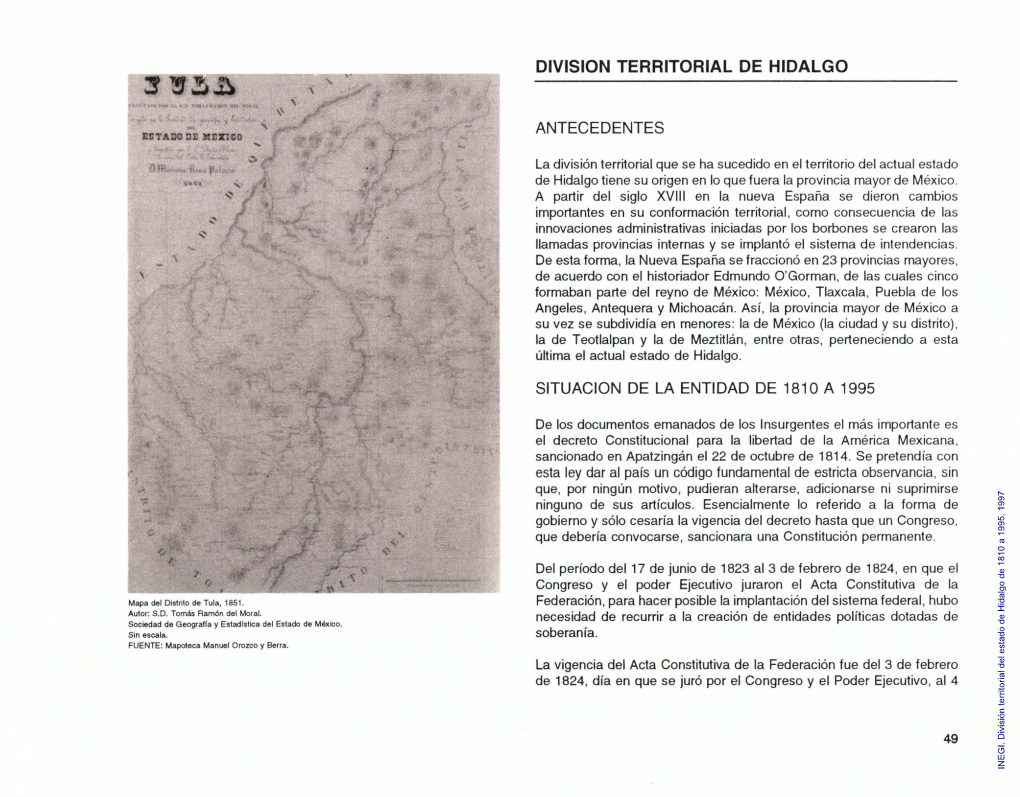 División Territorial Del Estado De Hidalgo De 1810 a 1995