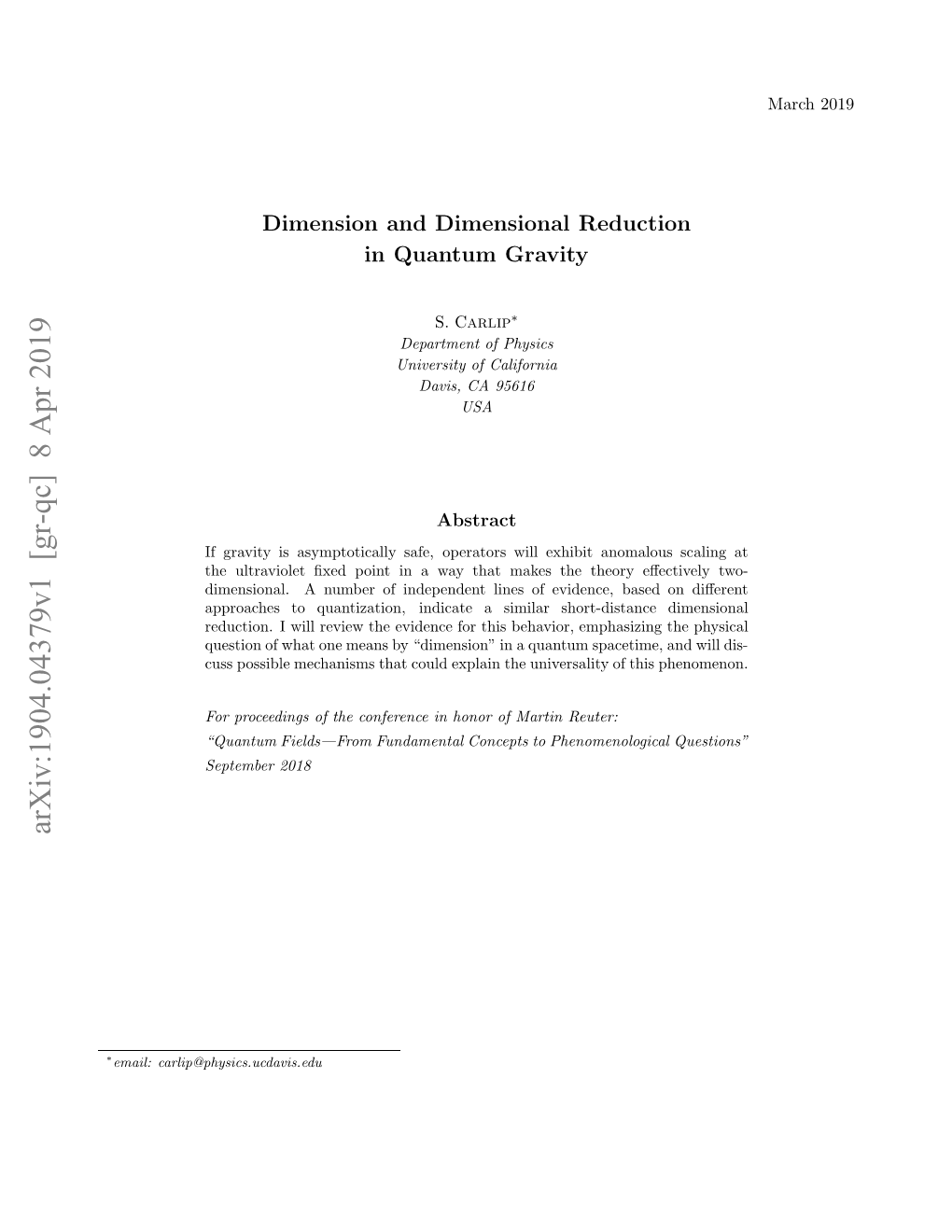 Dimension and Dimensional Reduction in Quantum Gravity