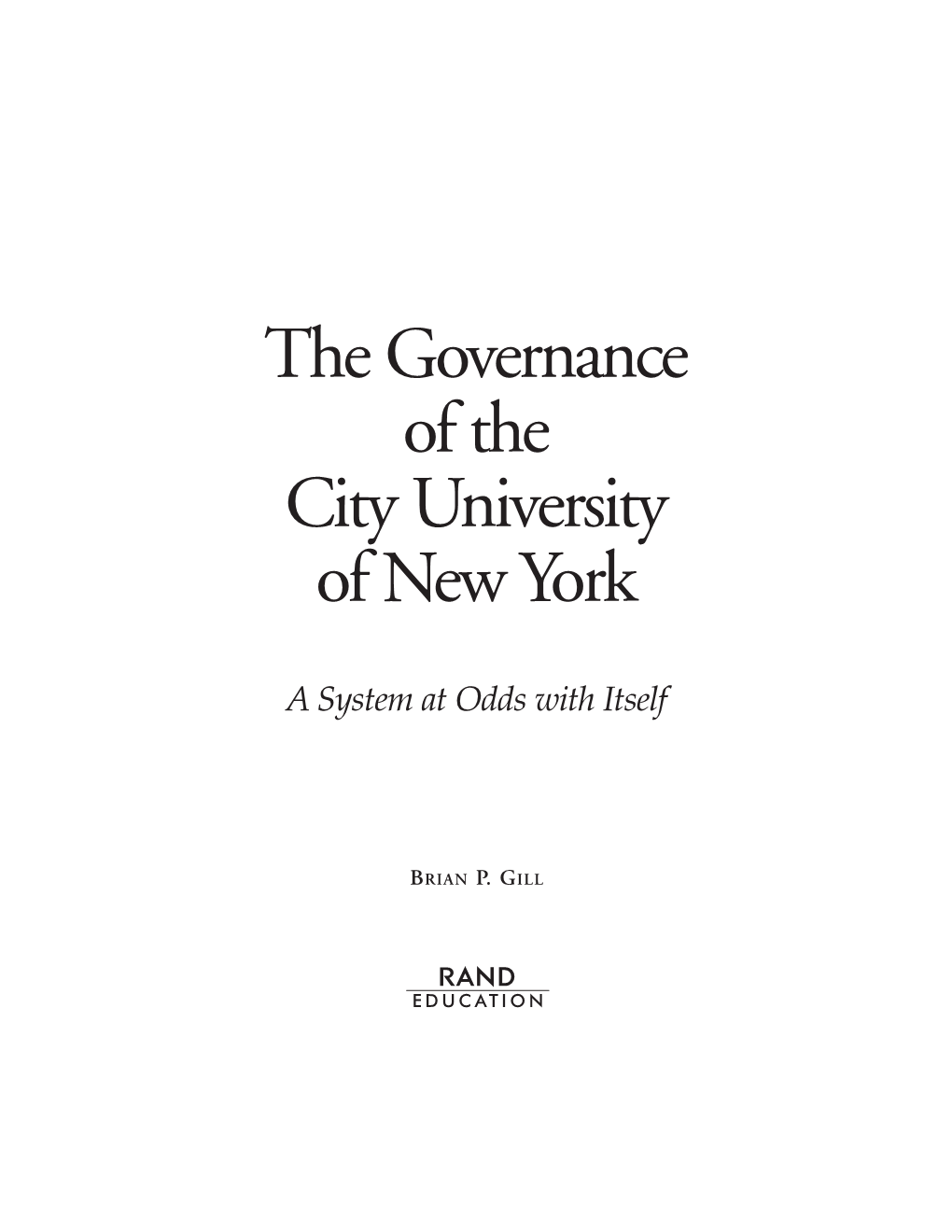 The Governance of the City University of New York