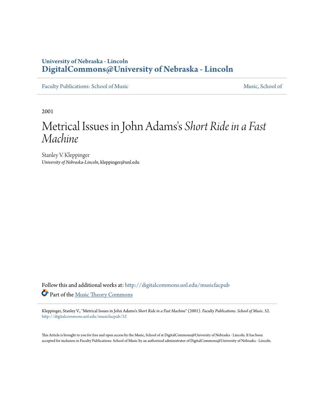 Metrical Issues in John Adams's &lt;I&gt;Short Ride in a Fast Machine&lt;/I&gt;