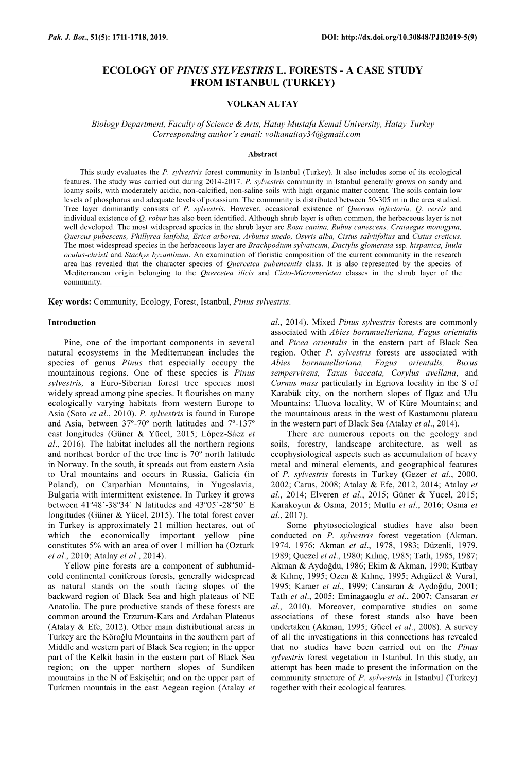 Ecology of Pinus Sylvestris L. Forests - a Case Study from Istanbul (Turkey)