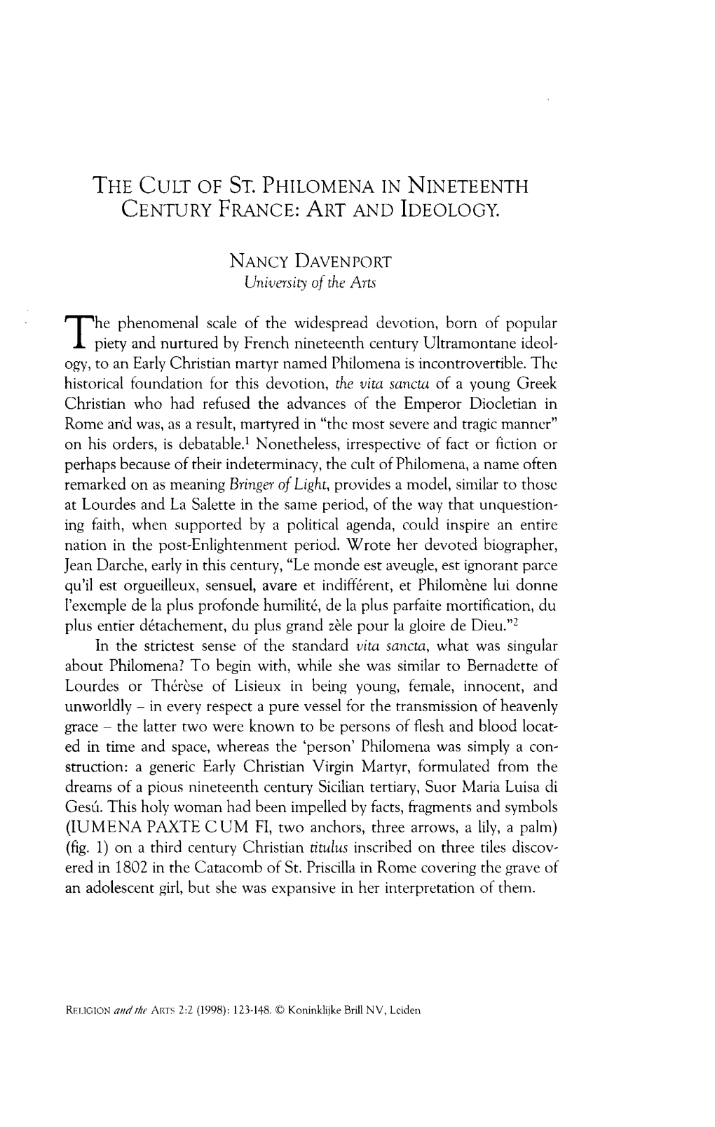 The Cult of St. Philomena in Nineteenth Century France: Art and Ideology